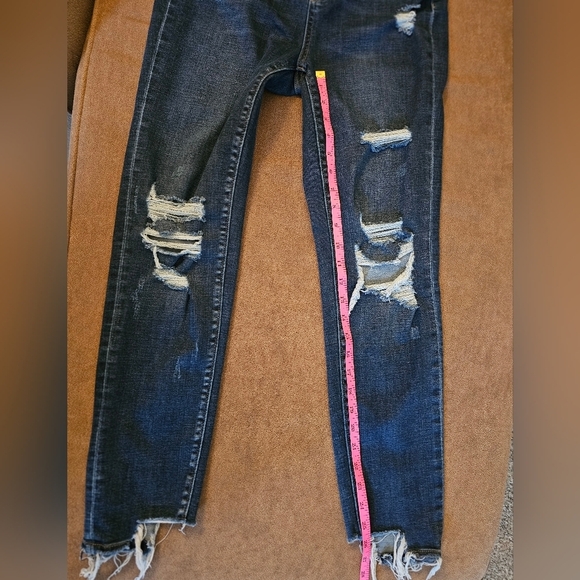 Mica Los Angeles High Rise Distressed Raw Hem Dark Wash Skinny Jeans Size 29 - Picture 13 of 14